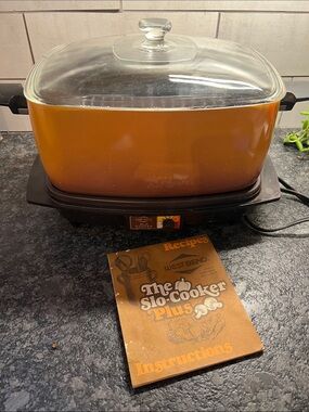 Vintage West Bend Slo-Cooker Plus Electric Roaster - Orange. MCM kitchen.